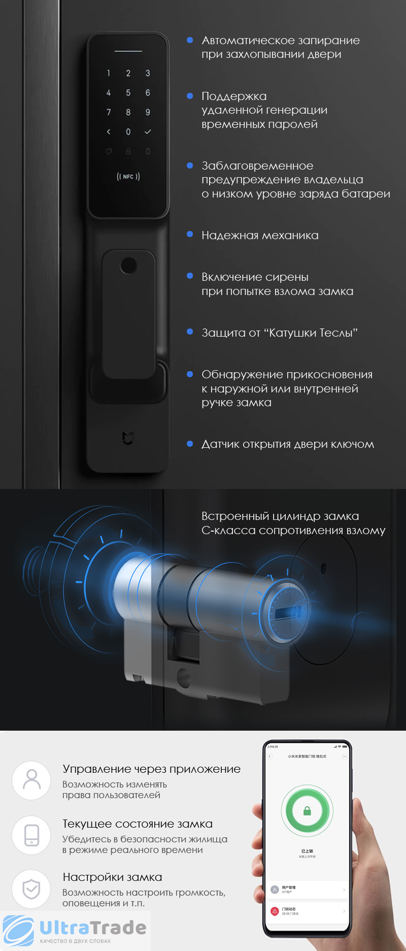 Умный дверной замок Xiaomi Mi Home Smart Lock Push Pull Black (MJZNMST01YD)
