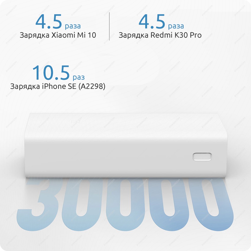 Внешний аккумулятор Xiaomi Mi Power Bank 3 (30000 mAh, белый)